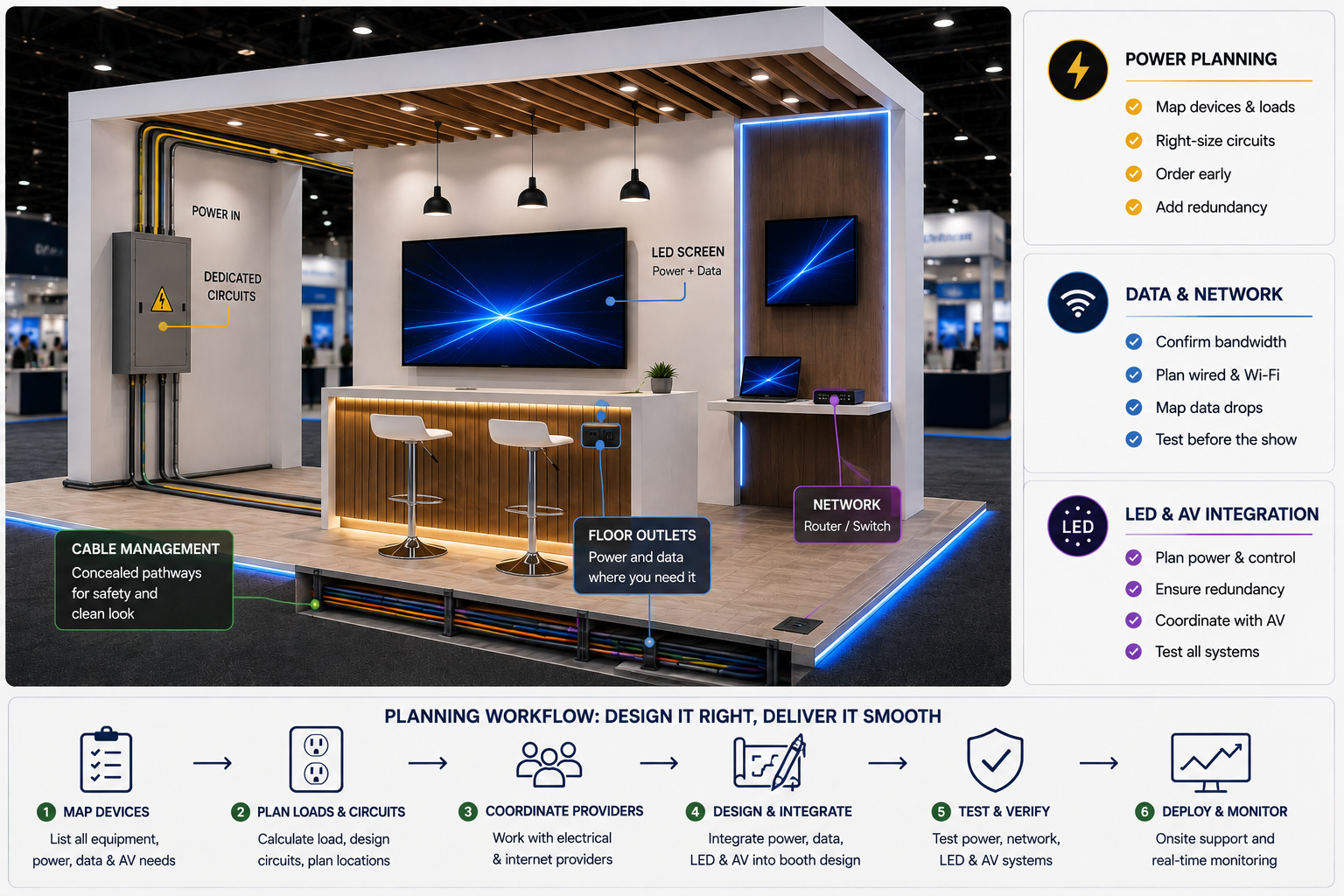 CES exhibition booth power and LED planning