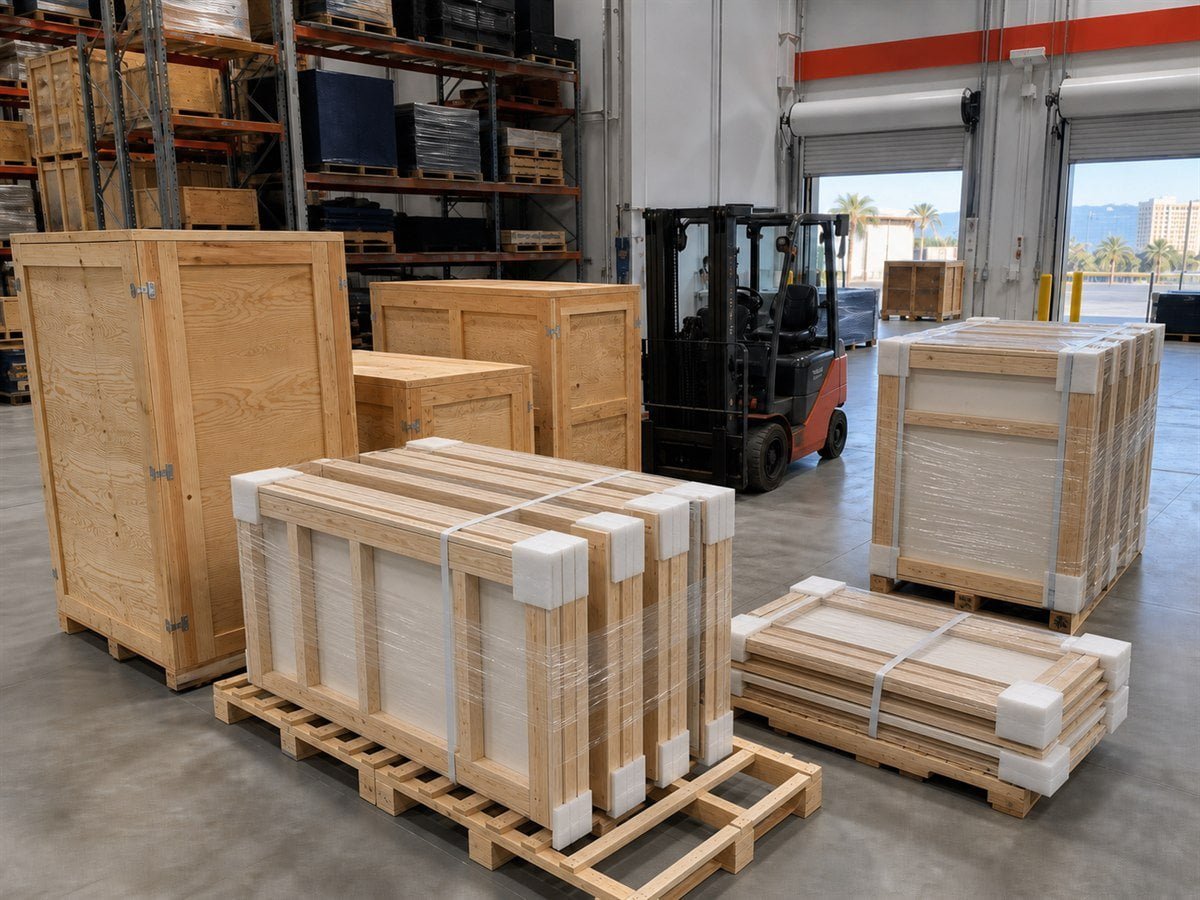 Packing area preparing exhibit components for transport
