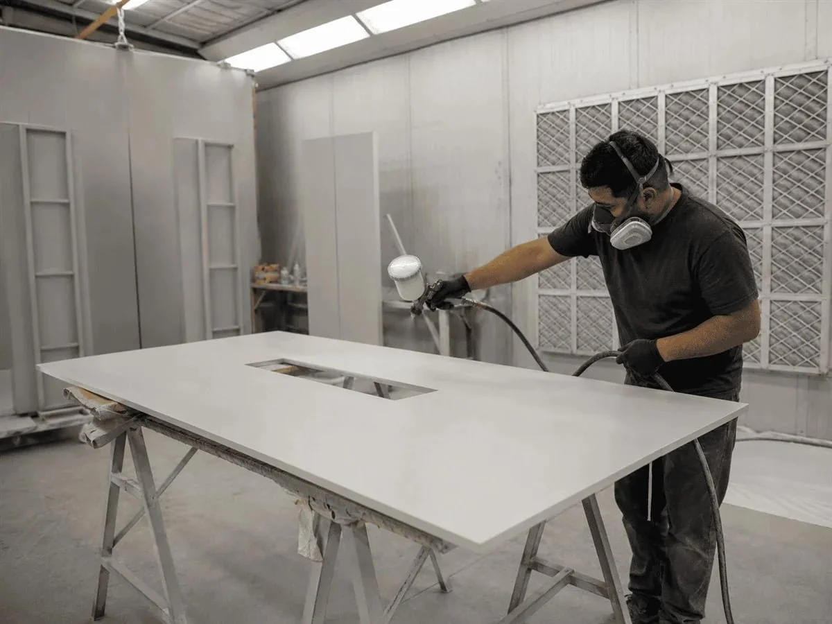 Exhibit panels prepared for paint and finishing