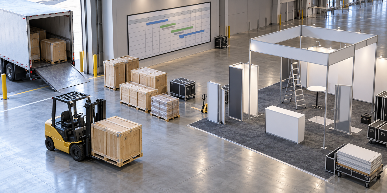 trade show freight delivery coordinated with booth installation schedule