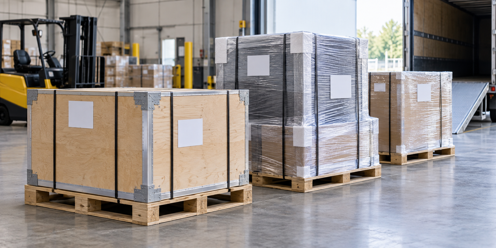 trade show freight labels and protective crating before shipment