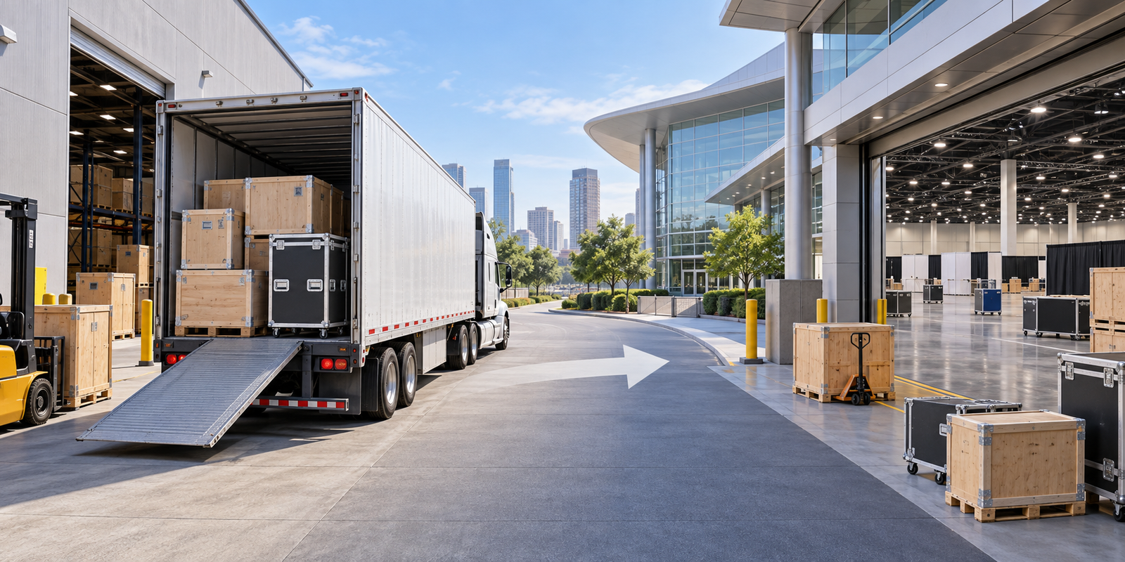 trade show freight shipping plan from pickup to advance warehouse or show-site receiving