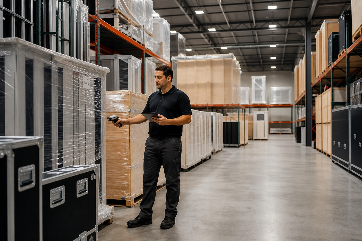 Exhibit storage warehouse for trade show booth components