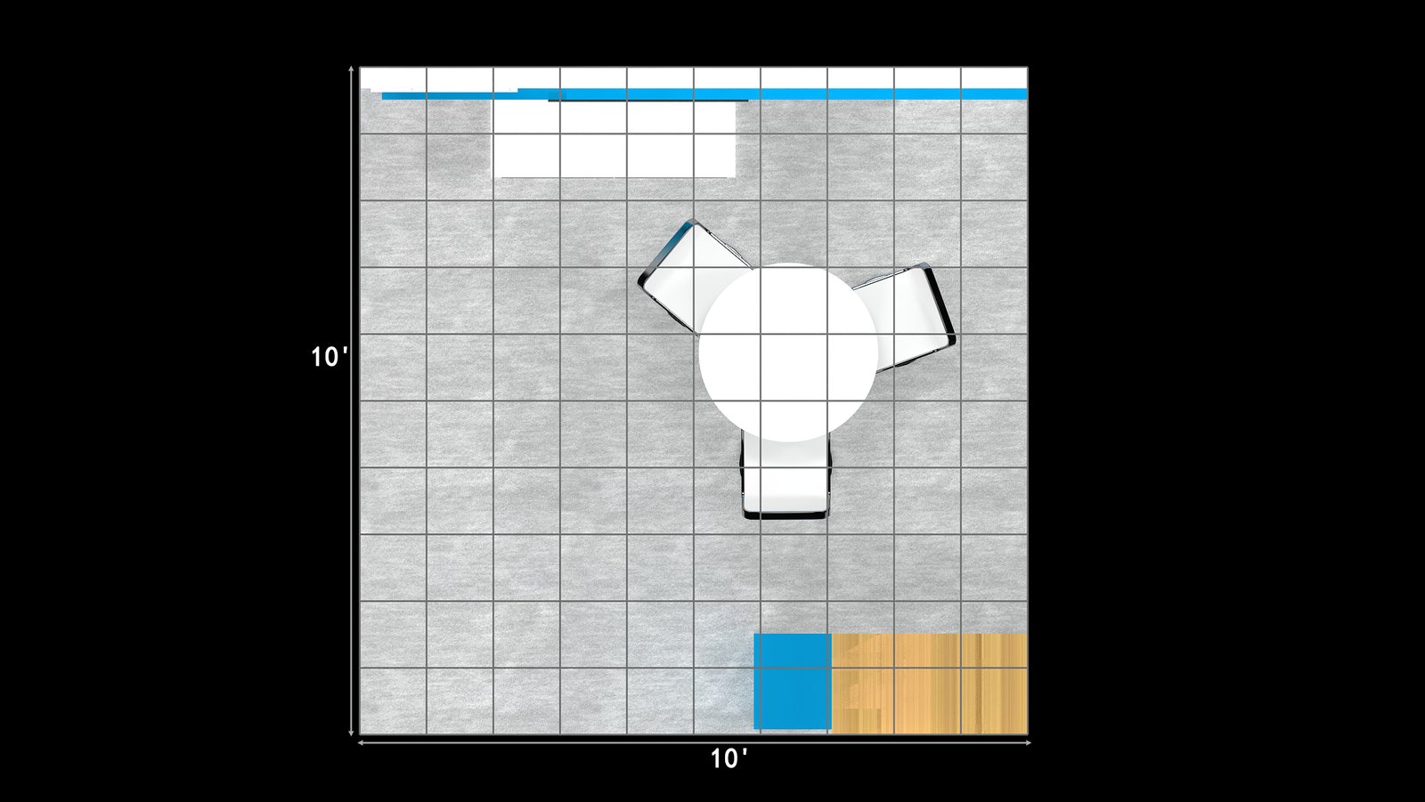 EXM-1010-002 floor plan labeled 10 feet wide by 10 feet deep
