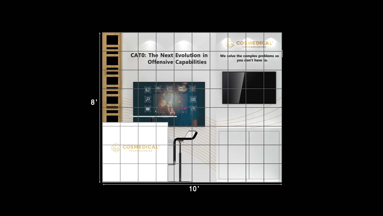 Front grid elevation of EXM-1010-005 labeled 10 feet wide and 8 feet high