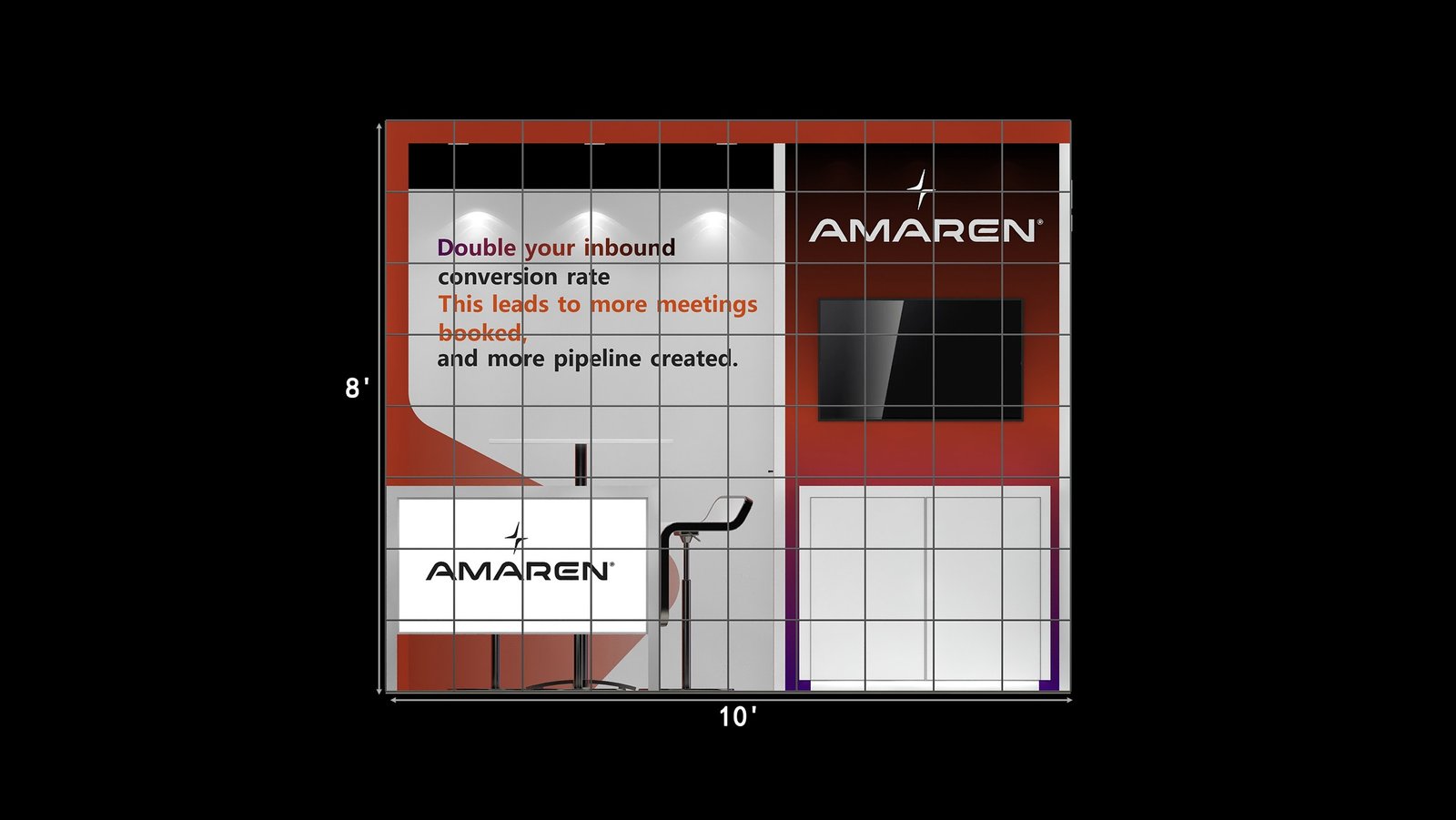 Front grid elevation of EXM-1010-006 labeled 10 feet wide and 8 feet high
