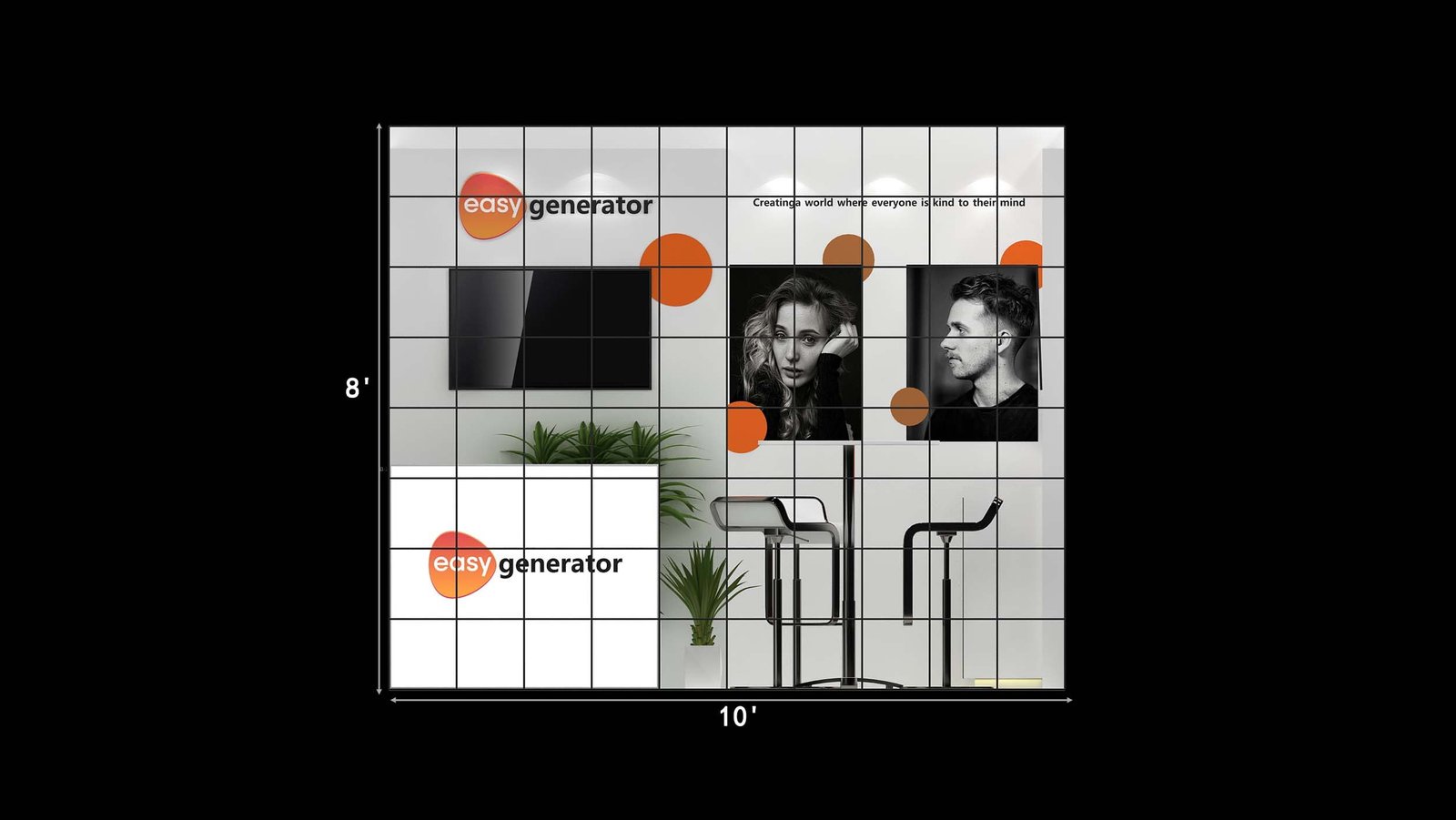 Front grid elevation of EXM-1010-010 labeled 10 feet wide and 8 feet high